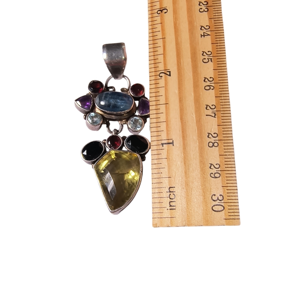 Large Sterling Silver Multi-Gemstone Artisan Statement Pendant - Picture 4 of 10